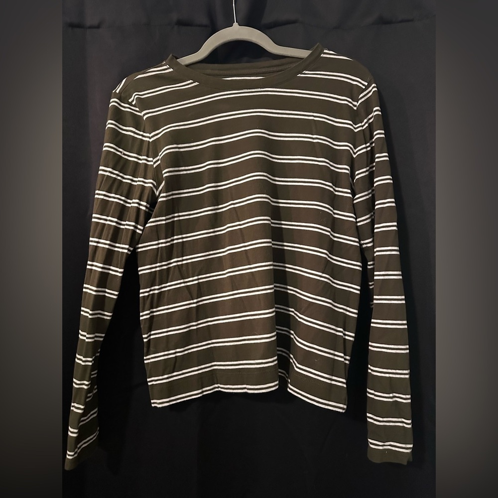 Long Sleeve Green White Striped Tee